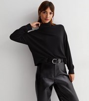 New Look Black Brushed Knit Roll Neck Boxy Top